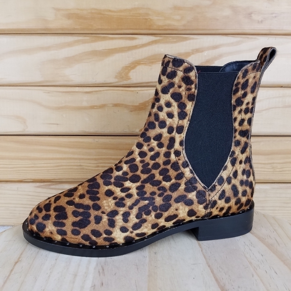 NEW Rebecca Minkoff Sabeen Too Chelsea Ankle Bootie 7 M Leopard Fur Mobwife Boho